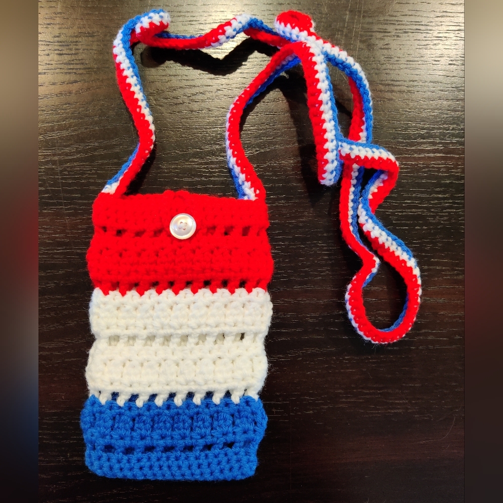 Red and White Crochet Bag with Braided Strap
